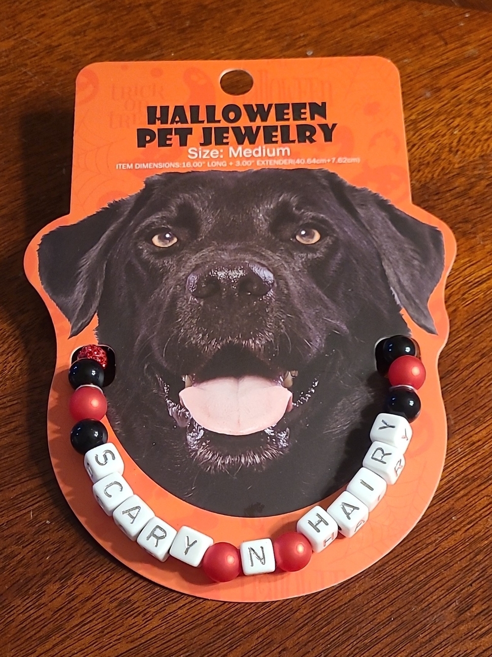 Halloween Pet Jewelry Necklace for Dogs - Scary N Hairy - Orange/Black/Red